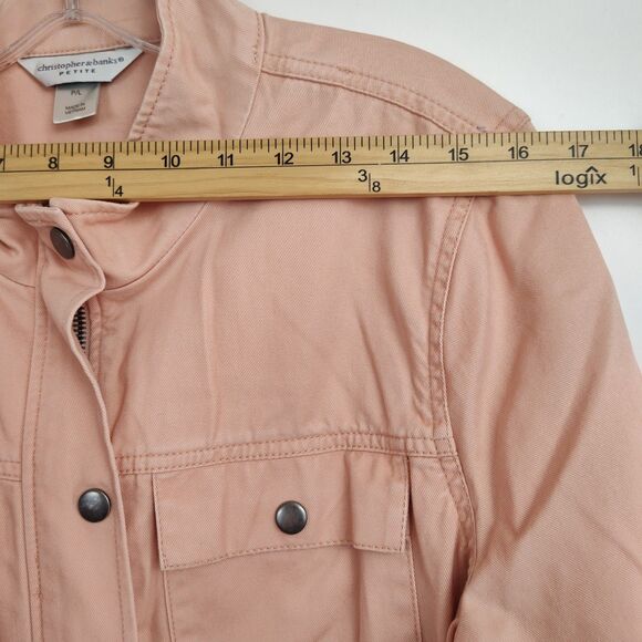 Christopher & Banks Petite Denim Jacket Women's Petite Large Light Pink Full-Zip - Picture 3 of 9